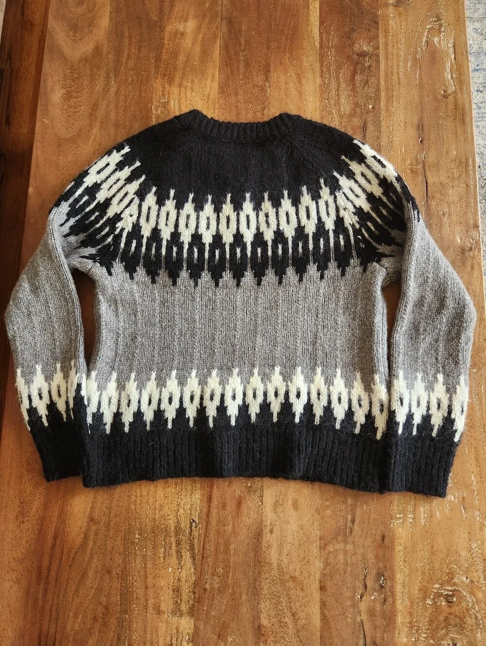 J. Crew Women’s Black, Gray & White Fair Isle Crewneck Wool & Alpaca Sweater XS